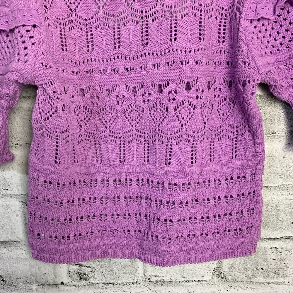 Zara Pointelle Knit Crochet Puff Sleeve Scoop Nec… - image 7